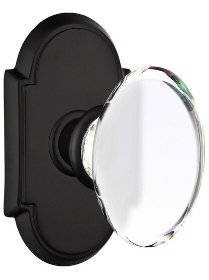 Arched Rosette Door Set With Hampton Crystal Knobs in Matte Black.